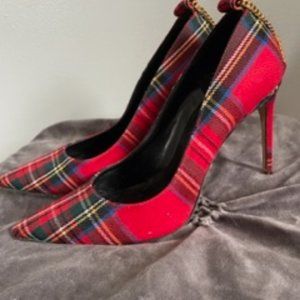 Brian Atwood Voyage Pointed Toe Plaid High-Heel Pumps